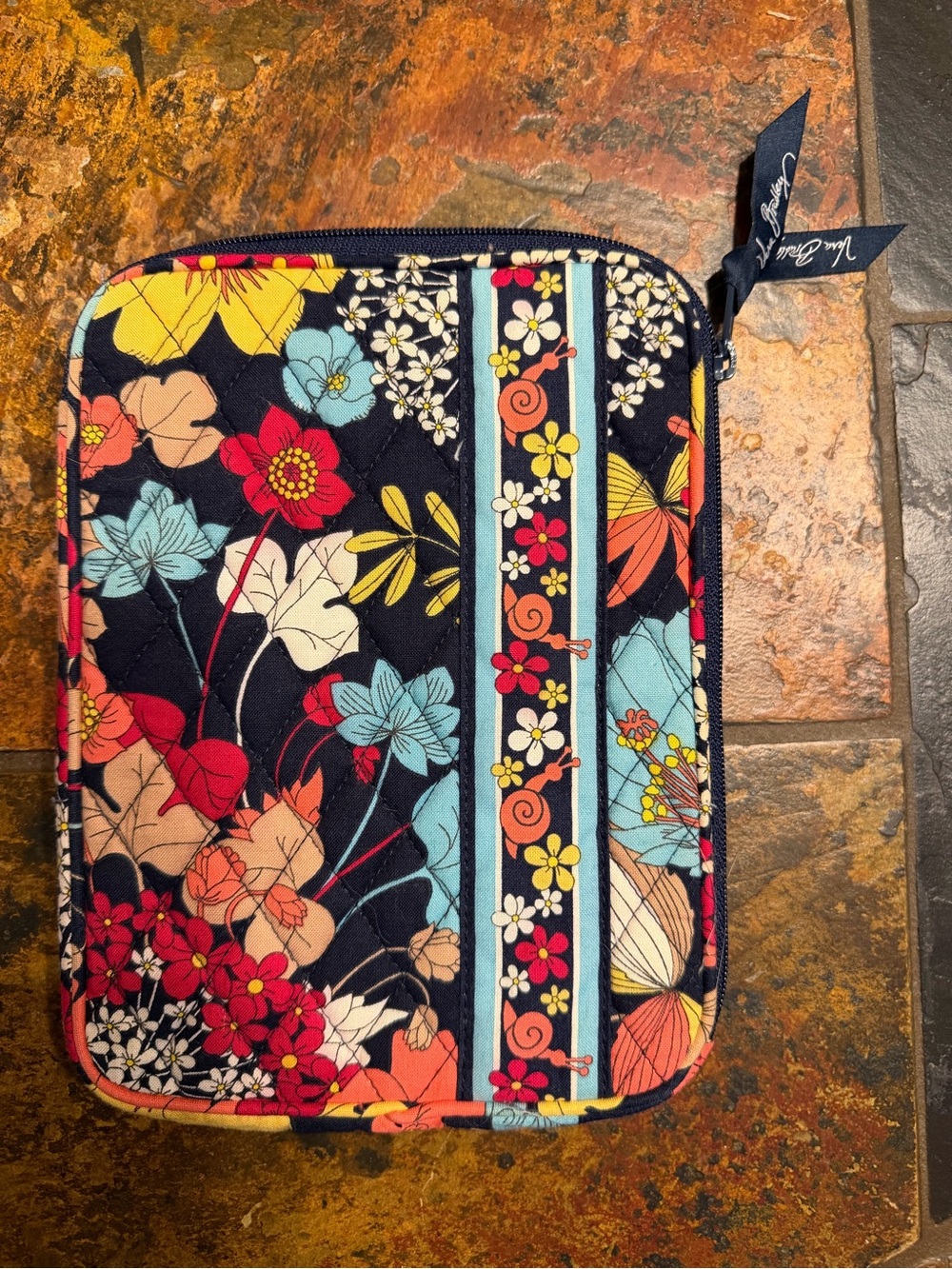 Vera Bradley Quilted Floral Zipper Pouch in Navy Multi